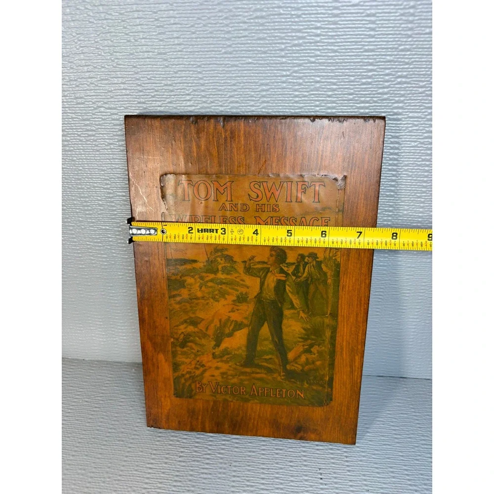 Vintage Tom Swift and His Wireless Message Wood Wall Plaque Victor Appleton Art‎